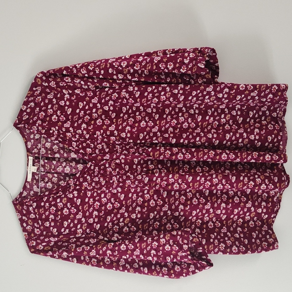 Fun 2 Fun Blouse Top Size 1X Burgundy Floral Casual Office School Feminine Soft